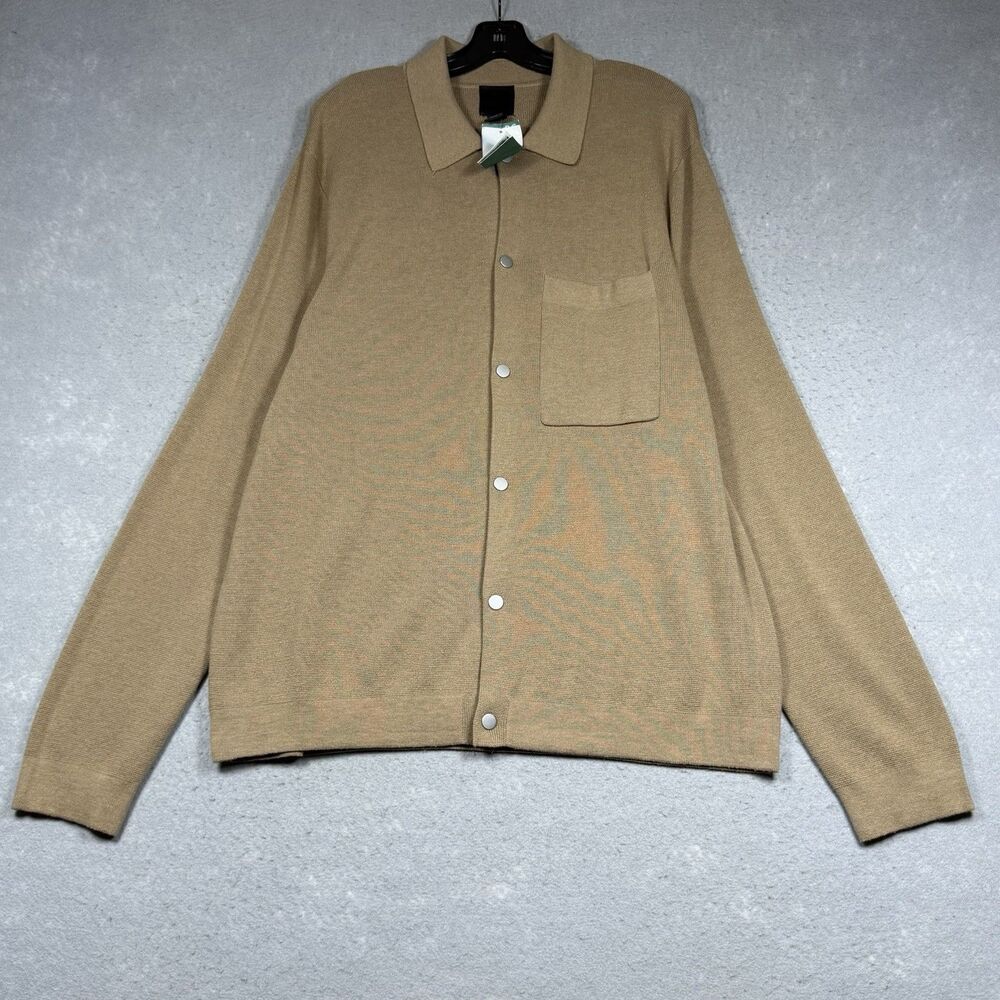 H&M Button Down Cardigan Mens Size XL Brown Collared Long Sleeve NWT